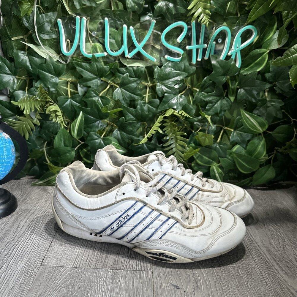 VTG ‘07 Adidas Goodyear Black Leather White Blue Team driving Shoes Men US 11.5